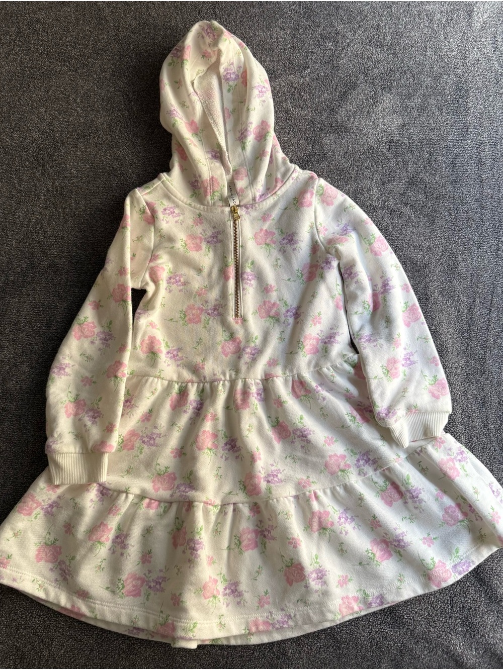 Janie and Jack Cream Hoodie Zip Dress